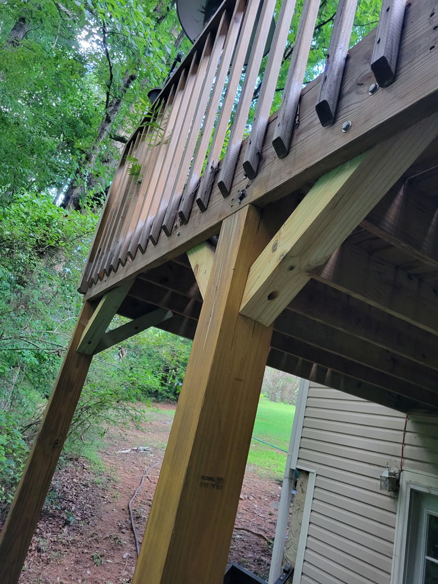 Reinforced back porch support beam and framing from a second angle