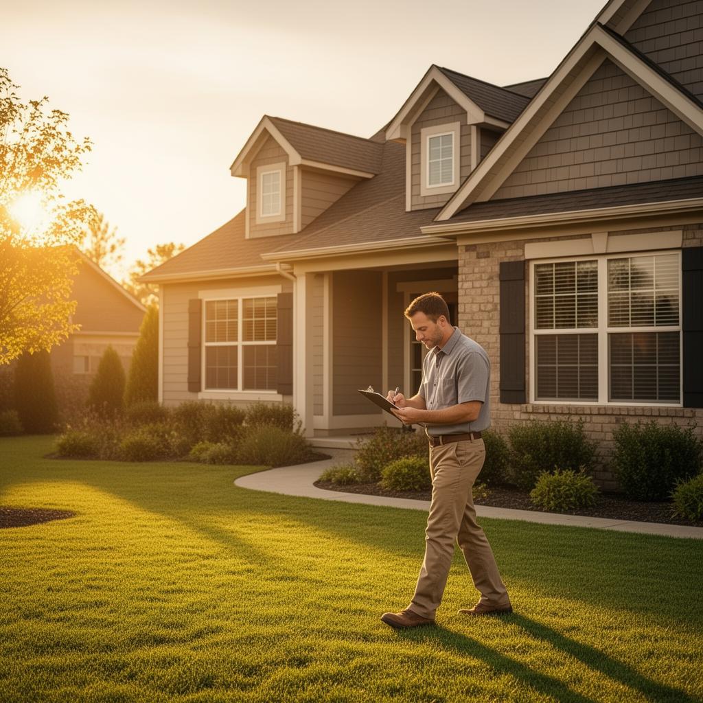 Technician performing exterior home inspection